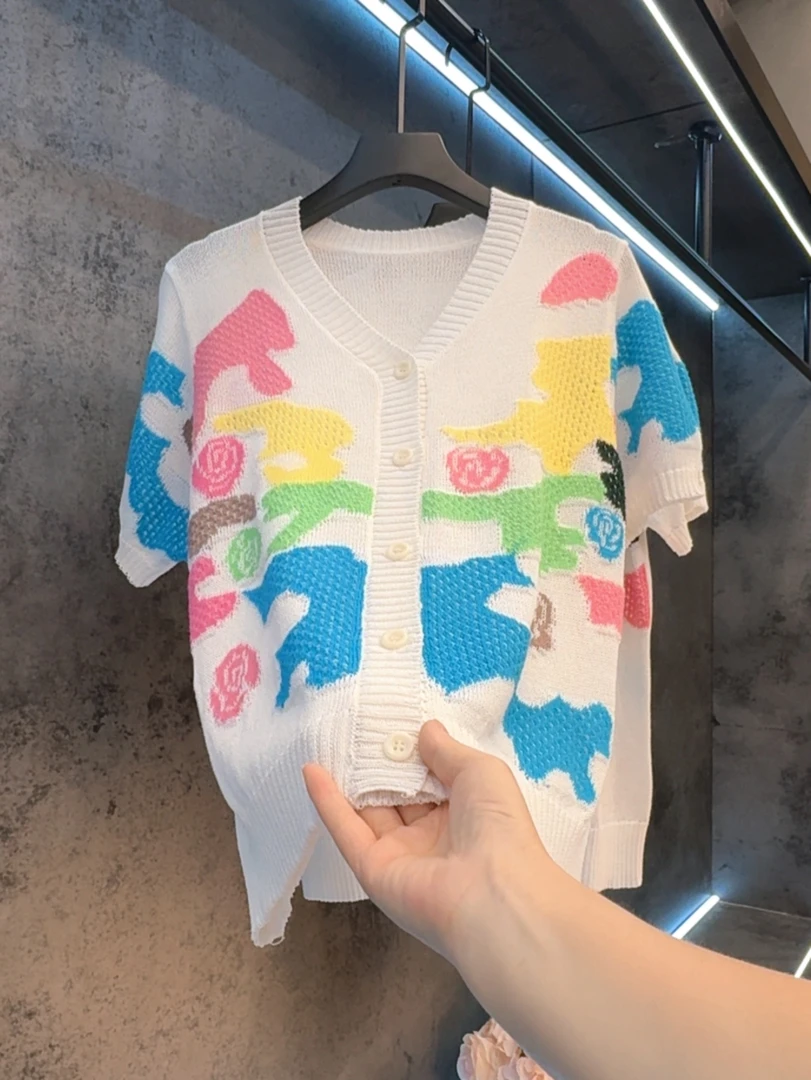 【定制大码女装80-200斤】时尚网红宽松提花夏季百搭针织衫2111