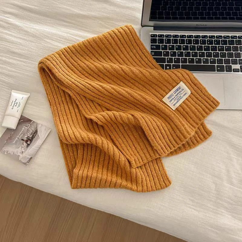 宁熙ec原创纯色针织条纹围巾女冬季韩系窄版保暖WJE0300210