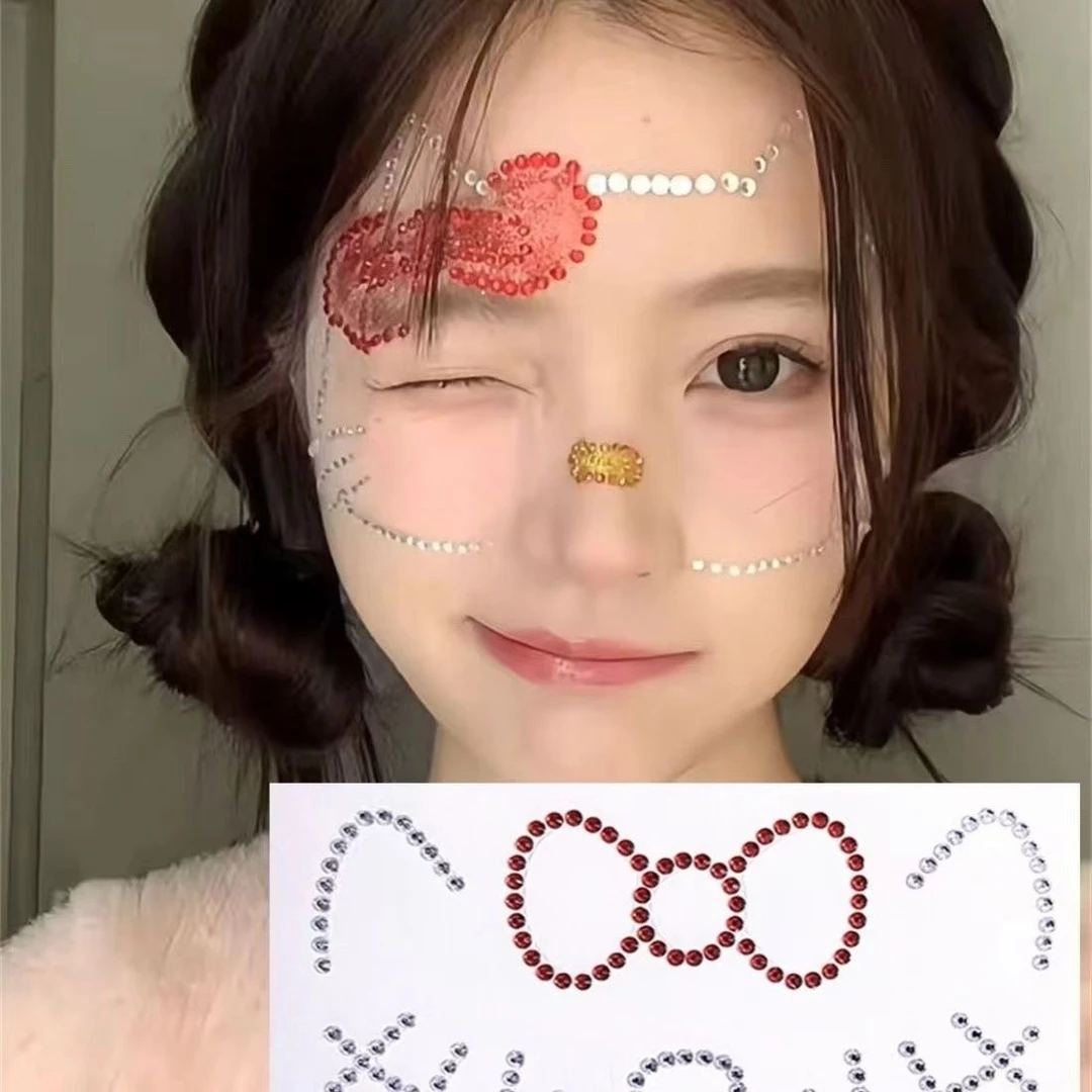 可爱hellokitty脸贴手工diy圣诞节氛围妆容亚克力闪钻贴纸贴饰