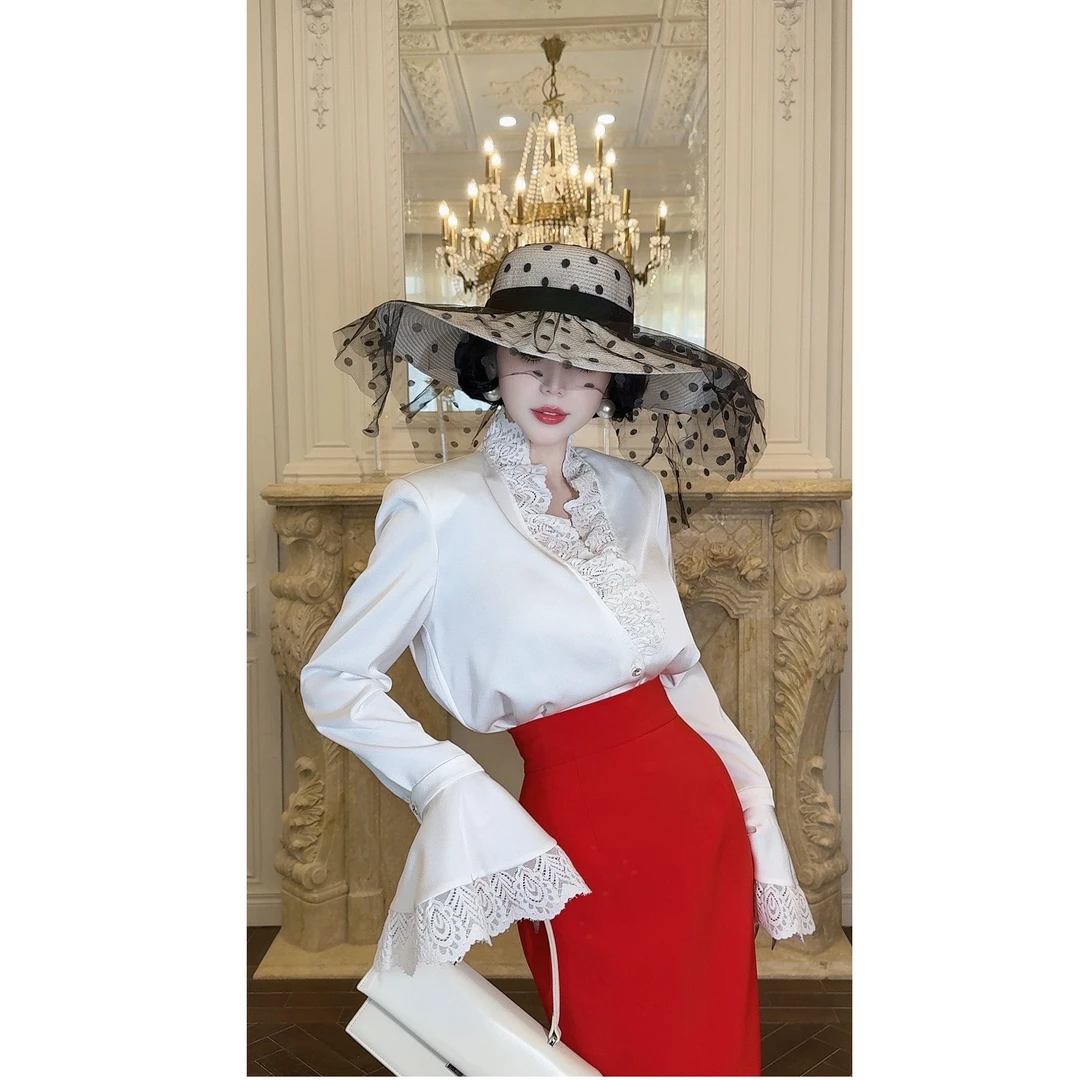 LYXJ【洛克宫廷】蕾丝衬衫2025春新款时尚气质优雅白色蕾丝衬衫