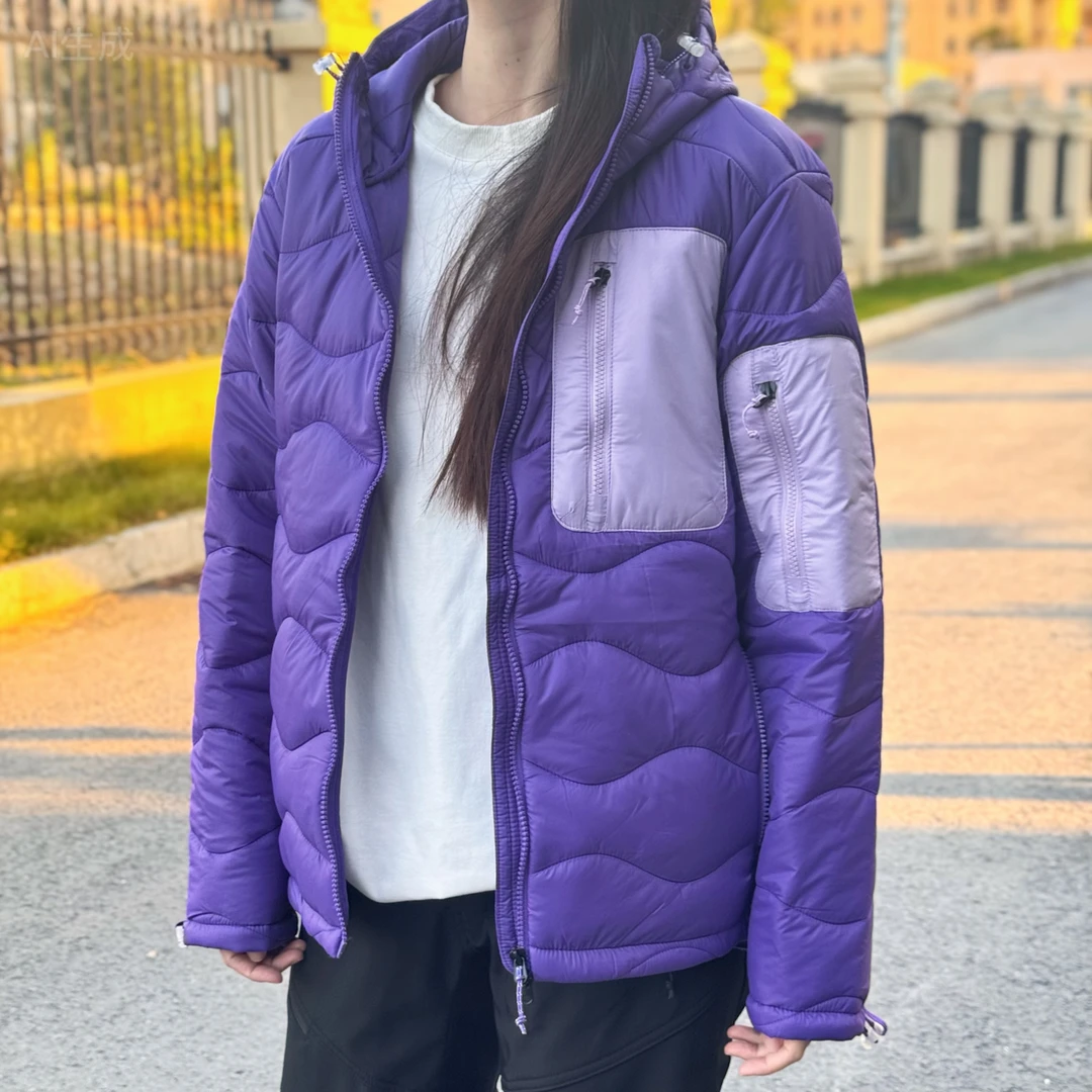 新款户外拼色轻量化保暖连帽多口袋宽松情侣款面包吐司棉服外套