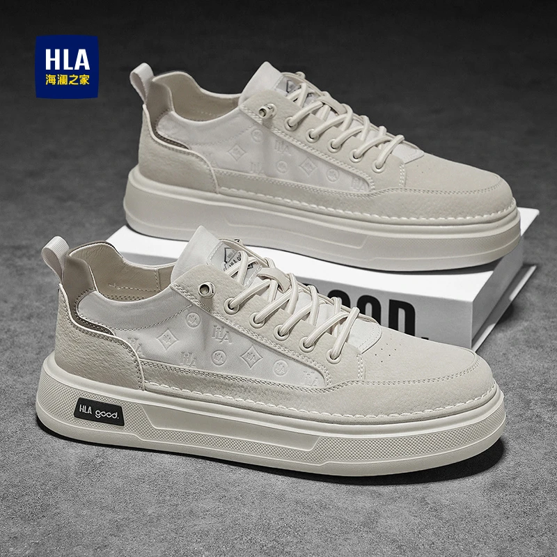 HLA/海澜之家男鞋2025春夏季休闲板鞋免系带帆布潮流百搭小白鞋男