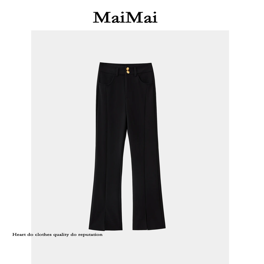 【腿精怡人】Mai Mai◆ 喇叭裤休闲裤厚款高腰开叉女士垂顺感裤子秋
