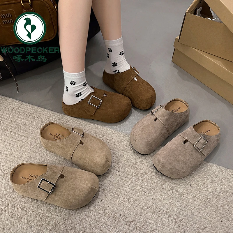 啄木鸟复古包头半拖鞋女外穿2025春季新款松糕厚底懒人勃肯拖鞋