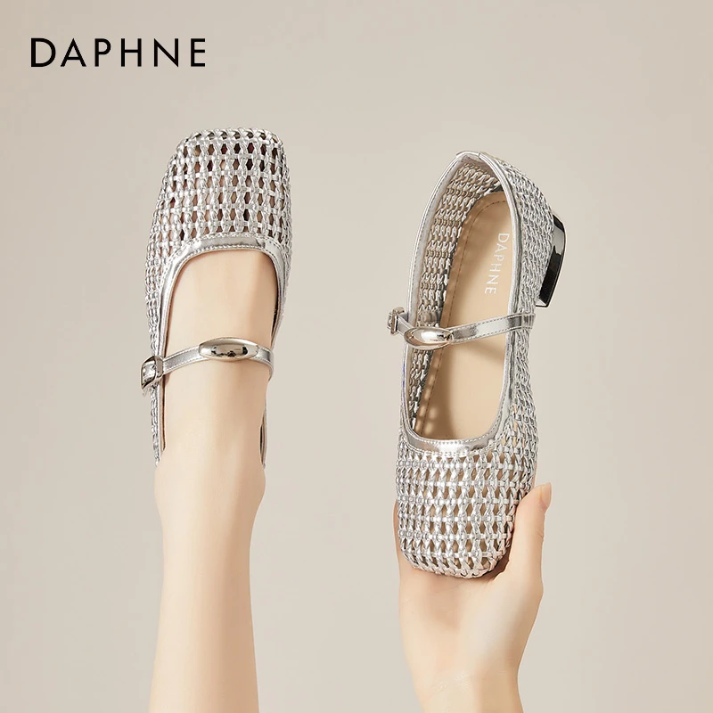 达芙妮玛丽珍鞋女2025新款夏季外穿编织镂空透气小皮鞋配裙子单鞋