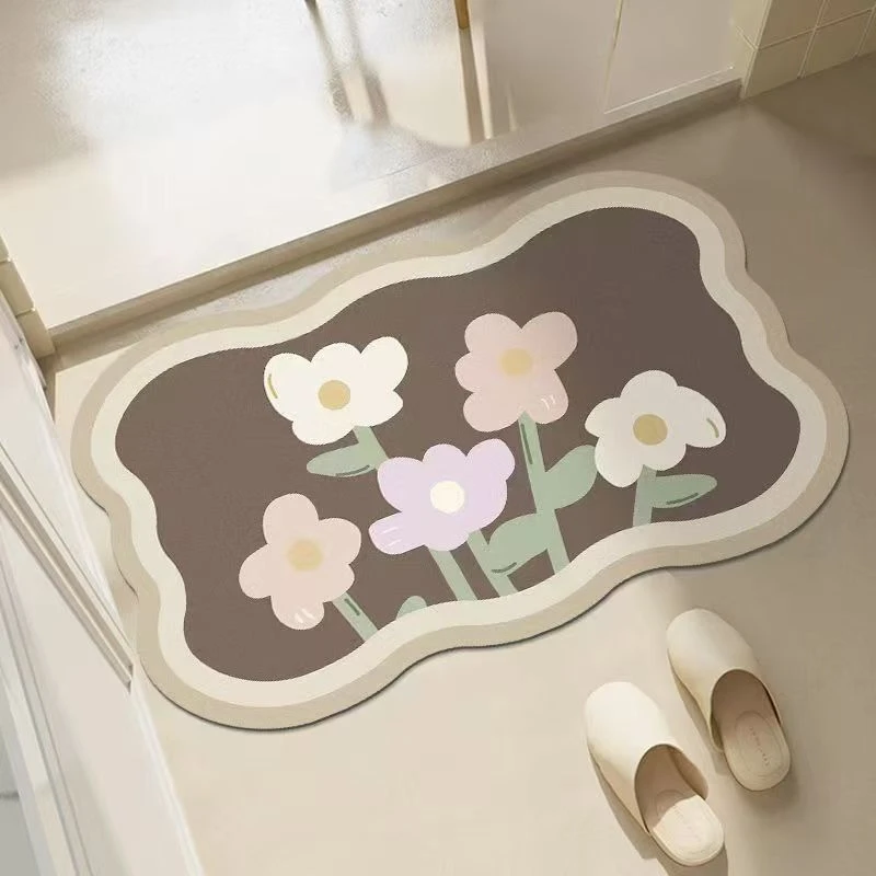 五朵小花【40*60两件】硅藻泥浴室入户卫生间防滑吸水地毯