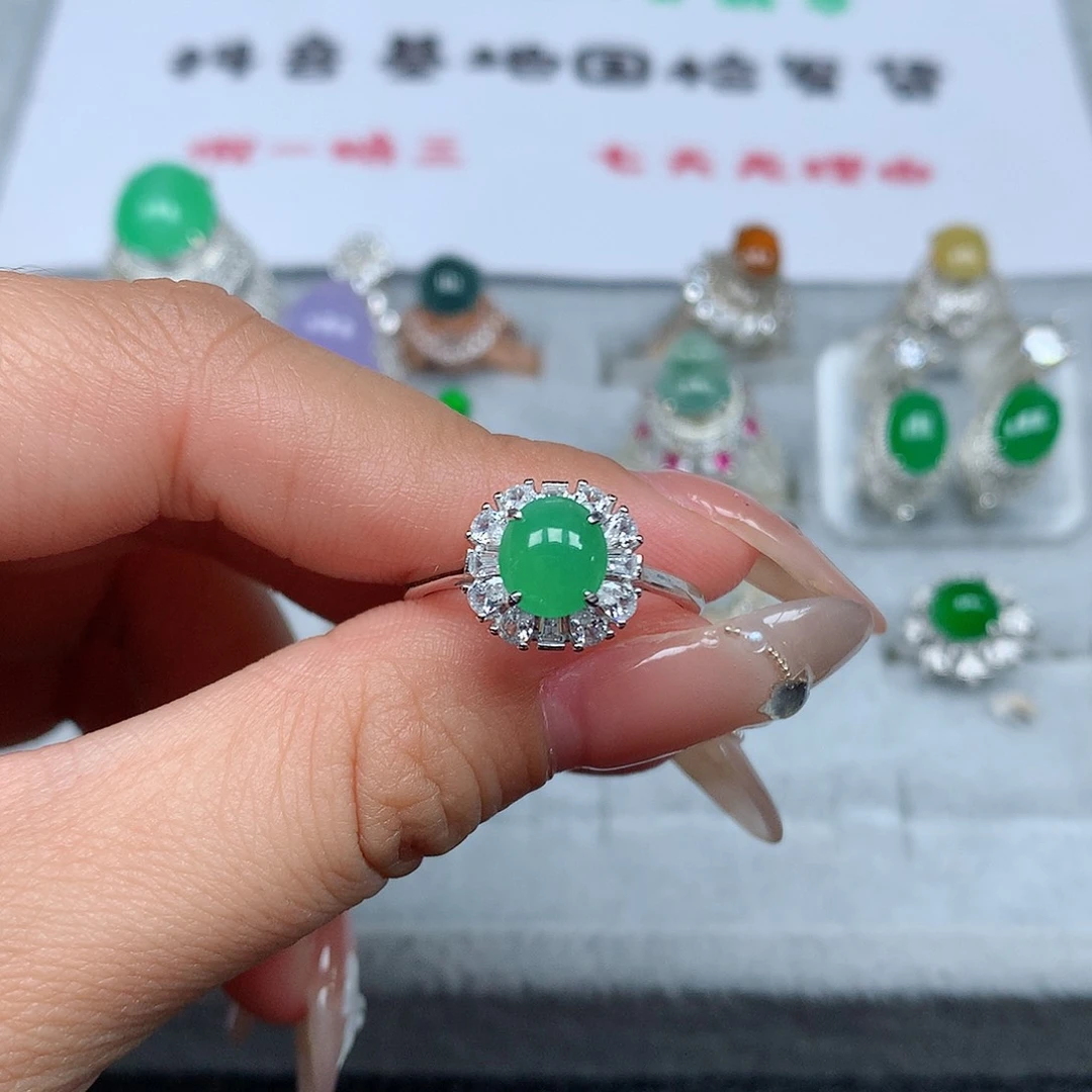 翡翠银S925镶嵌戒指18号