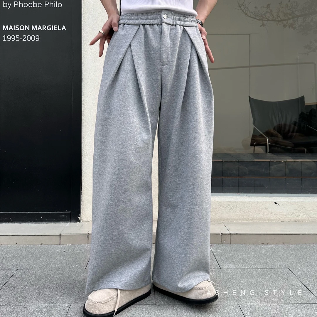 夏季慵懒感百搭休闲裤情侣阔腿宽松垂感显瘦直筒潮流运动灰色