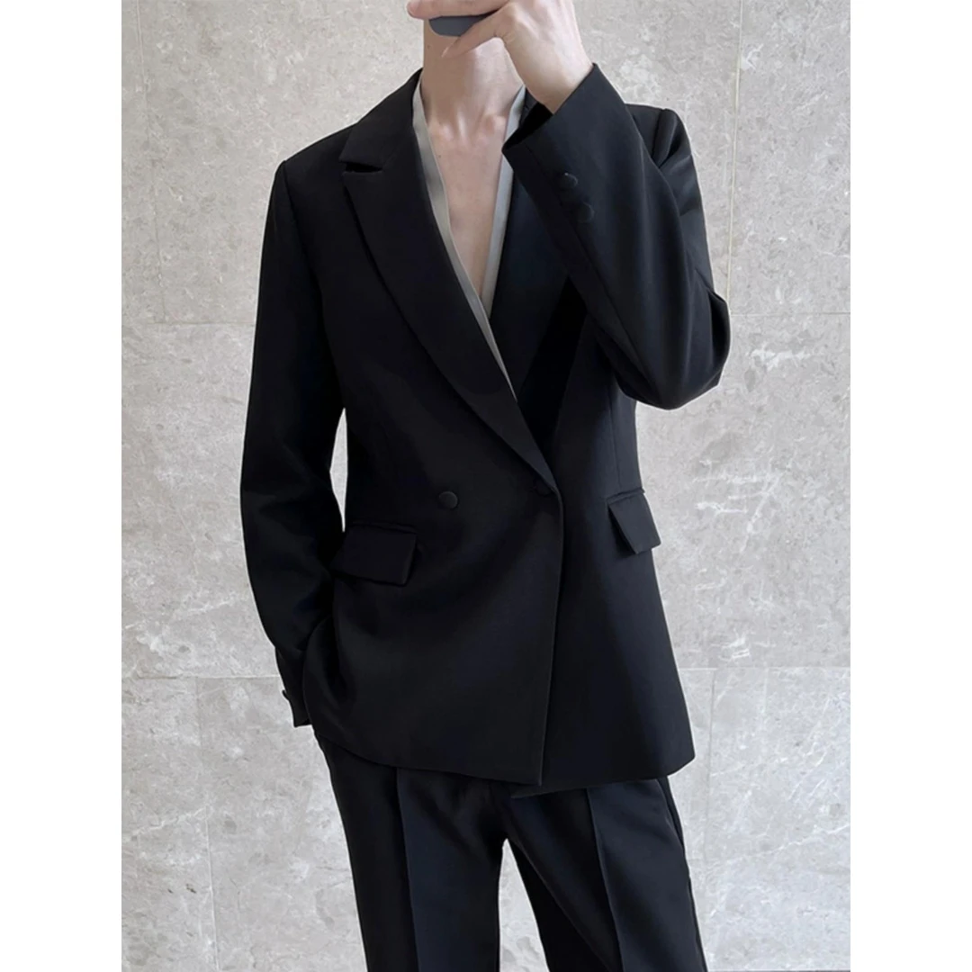 2025年春秋季休闲西装男双排扣垂感套装潮流痞帅微宽松西服两件套