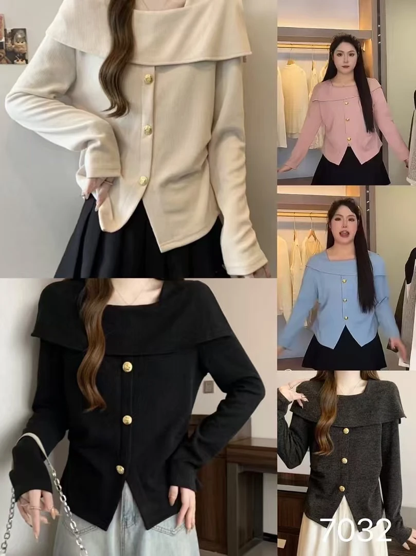 2025新款打底时尚T恤长袖钉扣显瘦修身洋气上衣大码气质设计