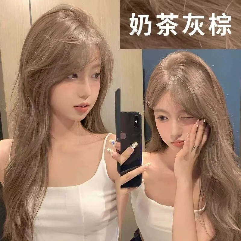 【买1送1】奶茶灰棕色染发膏剂天然植物纯亚麻灰棕无刺激热销okcss
