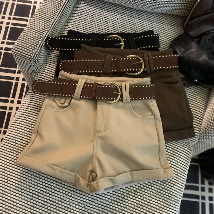 韩系复古时尚辣妹休闲阔腿裤女装冬季小个子包臀气质A字短裤靴裤