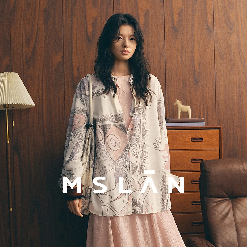 MSLAN「姆明联名」新款两穿满印休闲百搭衬衫MHCC1541