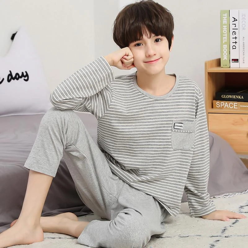FAVMARTHA.儿童睡衣春秋季棉长袖男男孩保暖睡衣套装10-15岁潮款