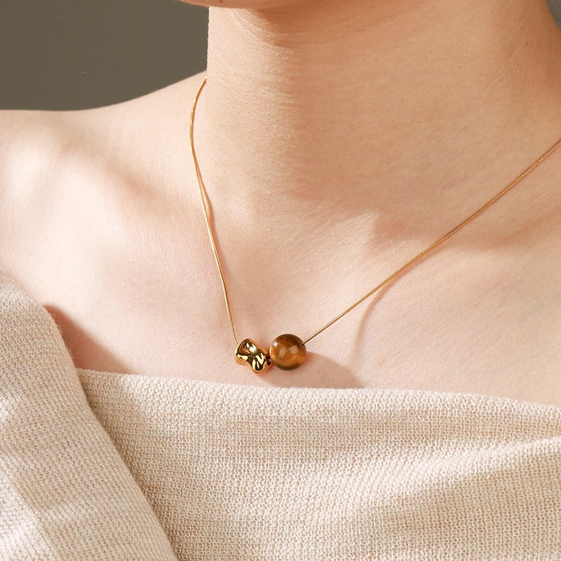 钛钢项链 法式美拉德项链女几何虎眼石锁骨链复古高级感秋冬配饰