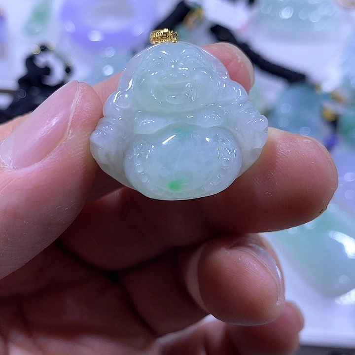 翡翠颈饰18K金镶嵌天然翡翠A货吊坠