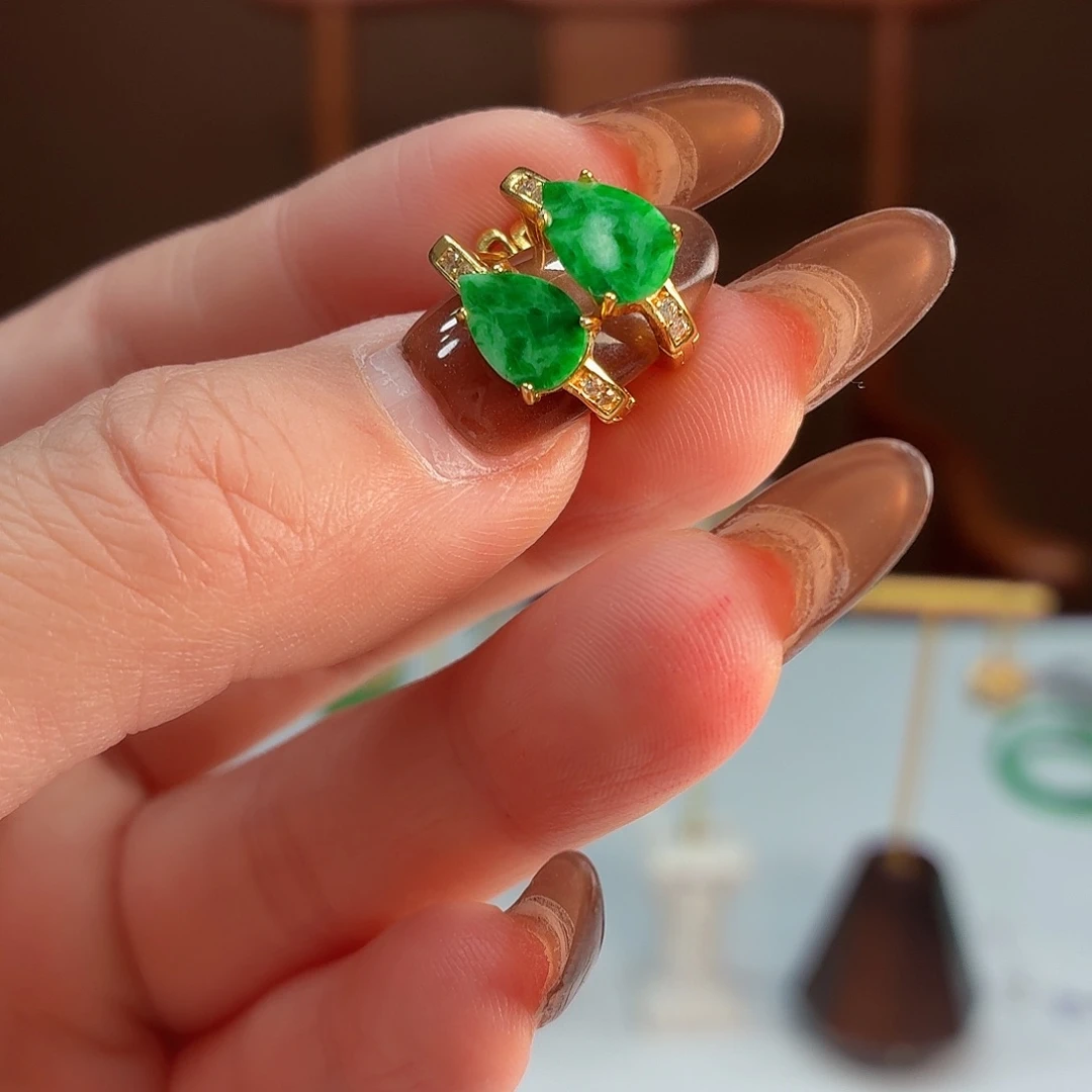 翡翠银S925镶嵌耳饰