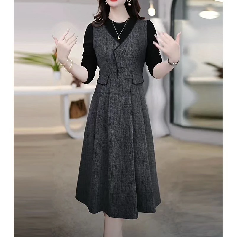 A745 气质早秋季连衣裙女外穿打底妈妈优雅洋气质修身显瘦裙子