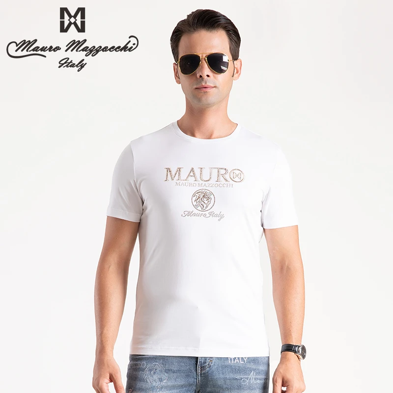 Mauro/玛路烫钻圆领短袖T恤简欧风潮流男士上衣舒适透气休闲 7340