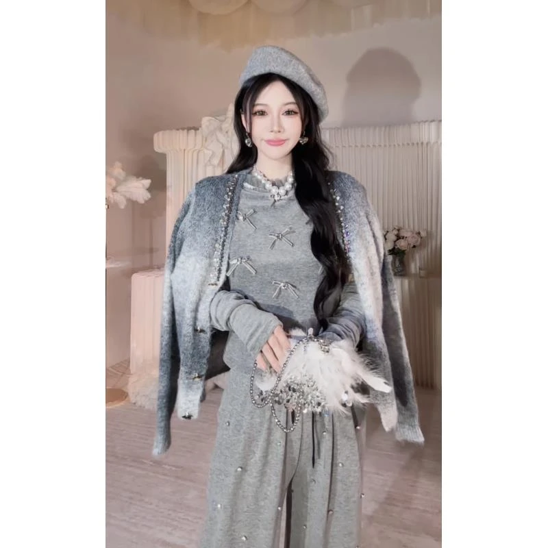 【崔】岛屿泡泡 小香风毛衣开衫女欧货撞色单排扣针织衫上衣243268