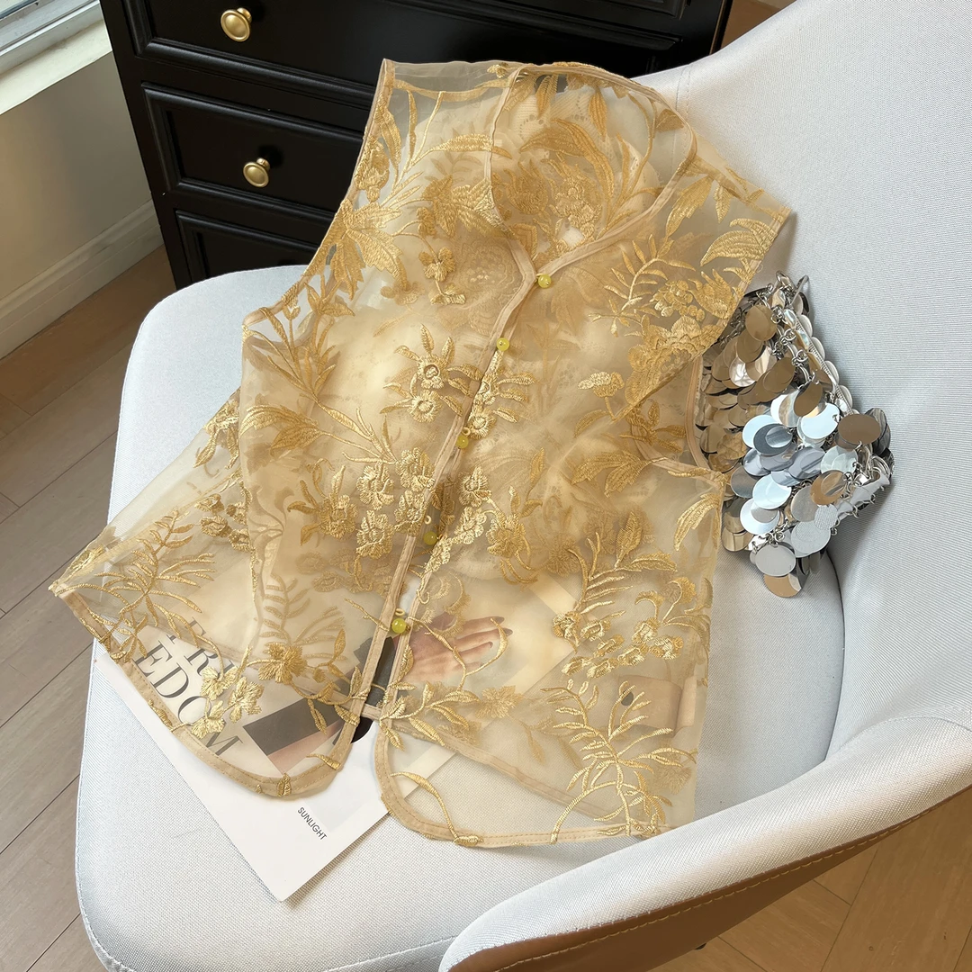 【娃娃专属】欧根中式国风刺绣2025马甲夏季新款复古薄款背心坎肩