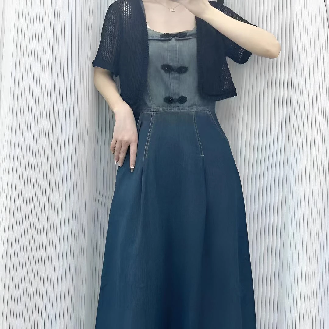 8808【裙长100】披肩吊带牛仔连衣裙两件套新款流行绝美小清新爆款