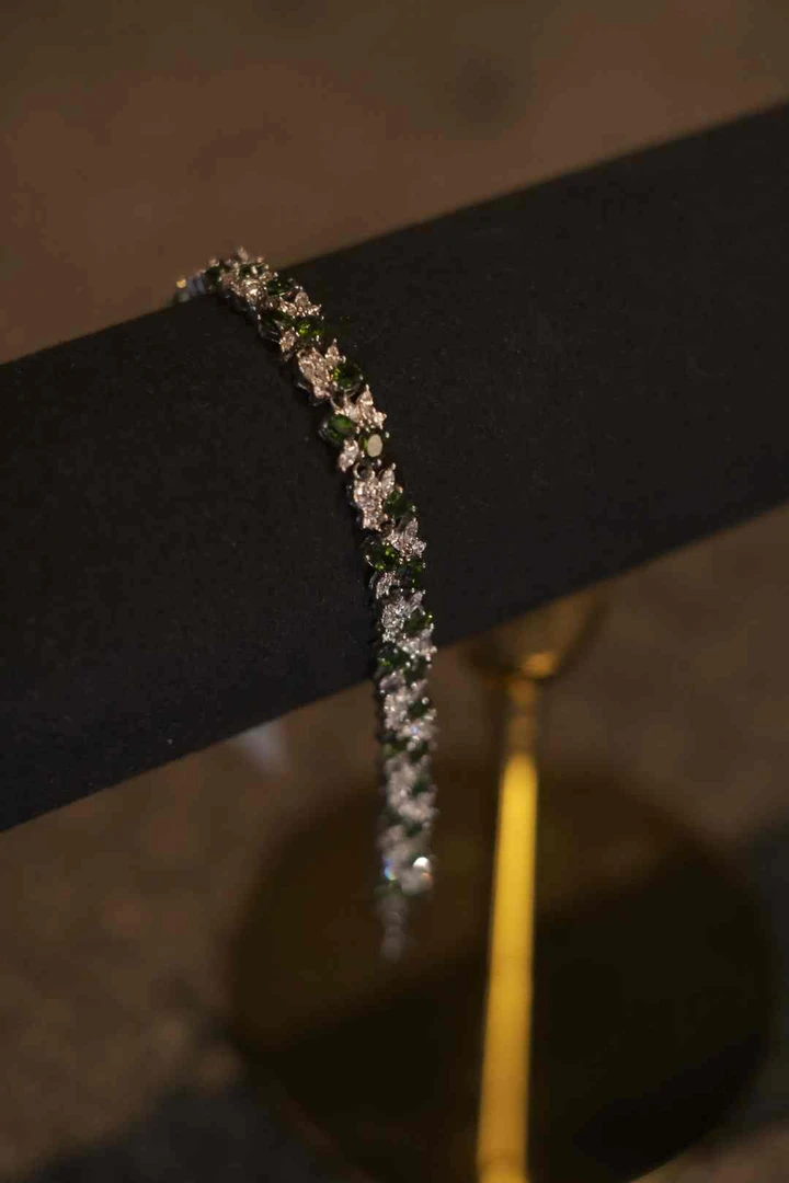 【S011】透辉石手链 ，银S925镶嵌