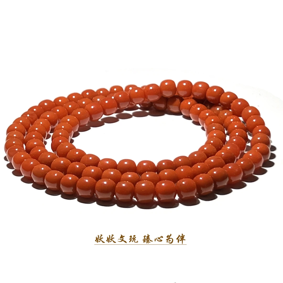 【NH103】瓦西料南红老型108脖挂尺寸7.8mm左右