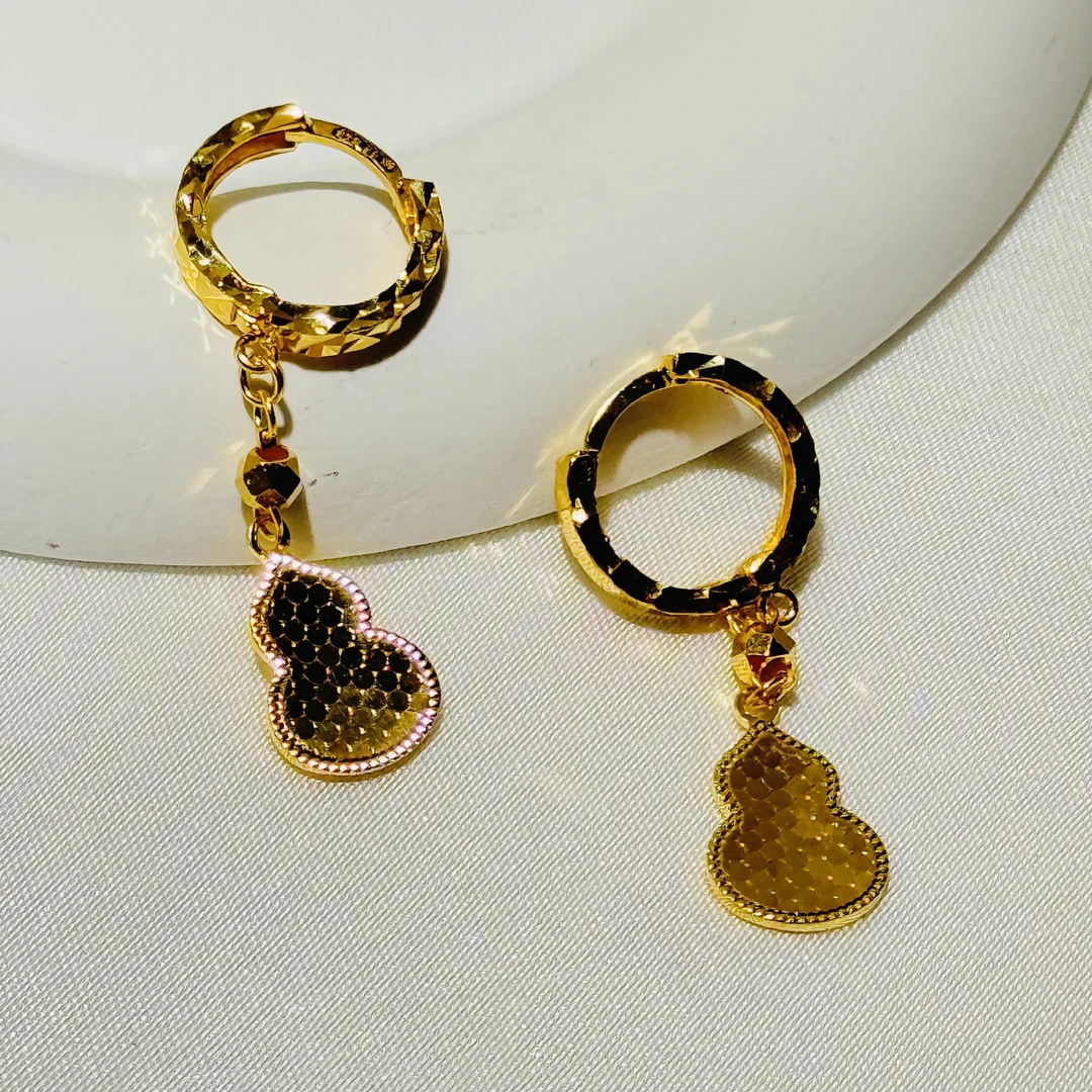 黄金足金999蹦迪珠龙鳞闪耀葫芦耳环