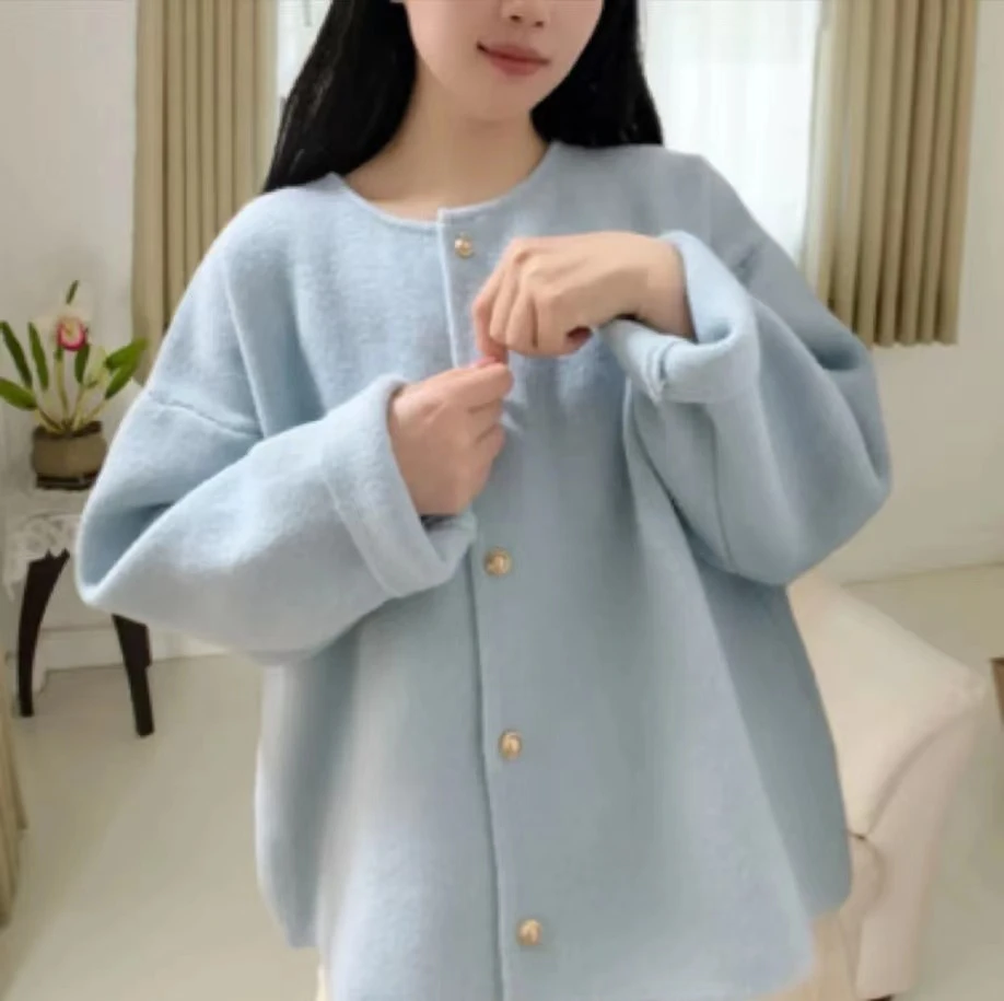 【原版正版】软糯亲肤高密度圆领小香风韩系百搭小金扣针织开衫