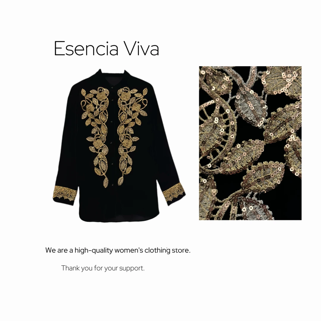 EV.【原创设计】设计感重工珠片刺绣蕾丝长袖开衫衬衫EVSY0516