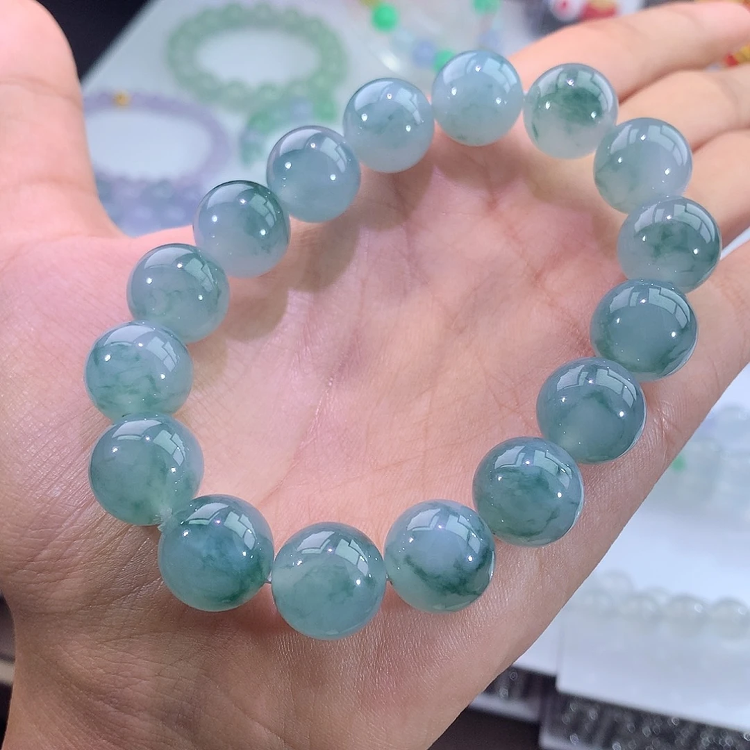 未镶嵌手链翡翠冰飘蓝花手串