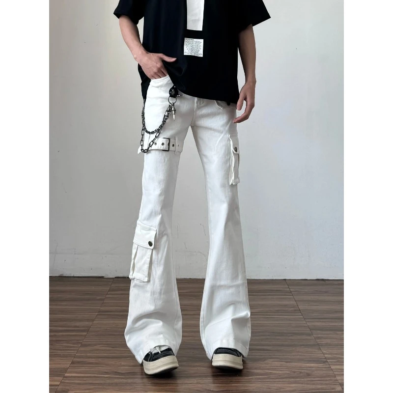 痞帅高街vibe绑带牛仔裤男秋季美式cleanfit穿搭潮牌工装直筒裤子