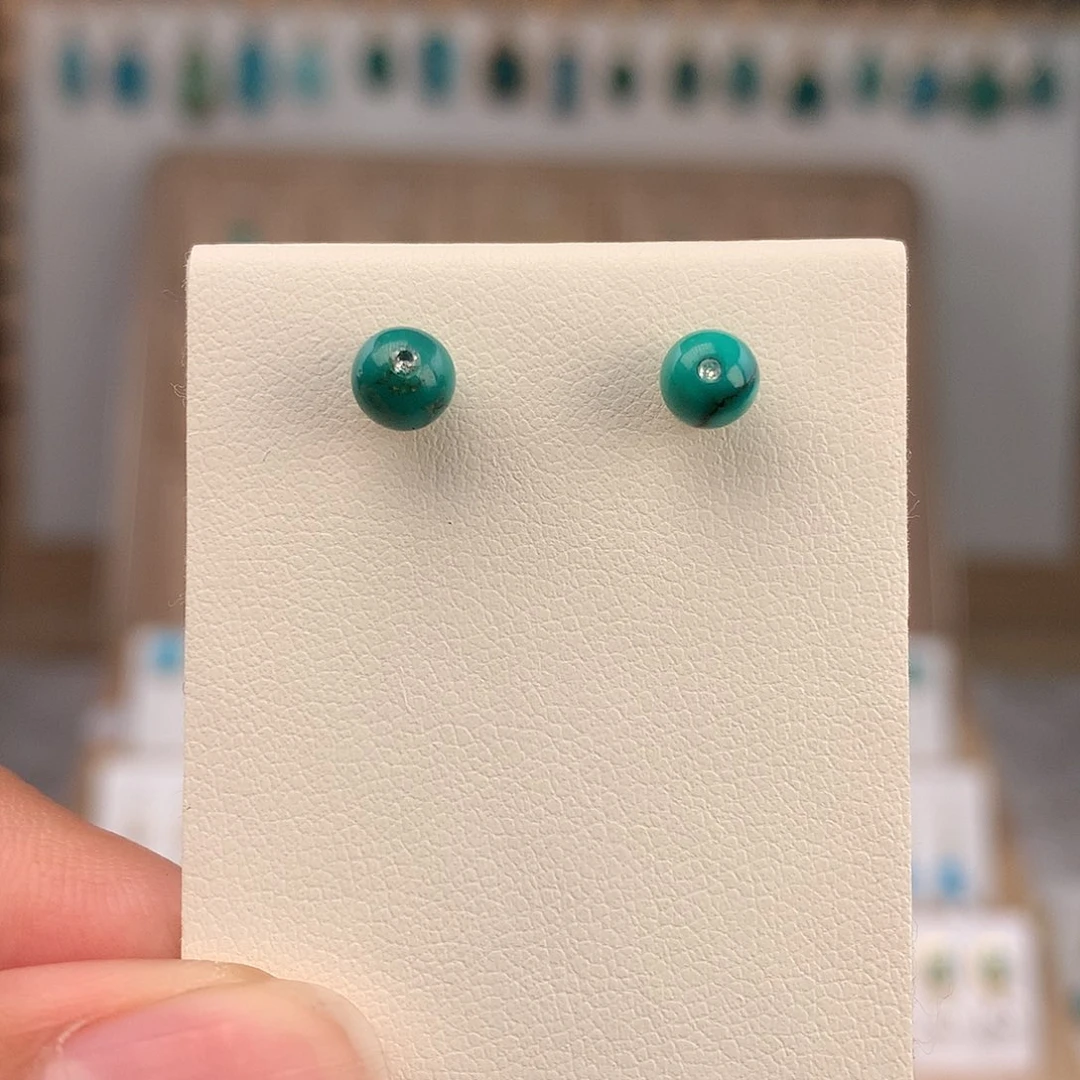 绿松石银S925镶嵌耳饰