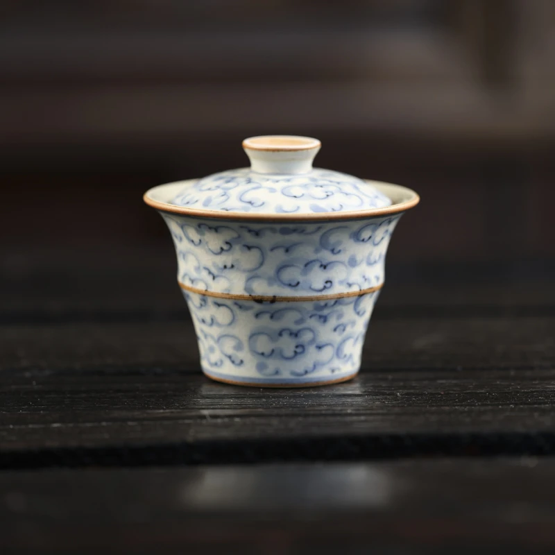 斋居 祥云竹节盖碗-140ml-口径9cm高6.5cm 盖子随机发（朴碗0224）