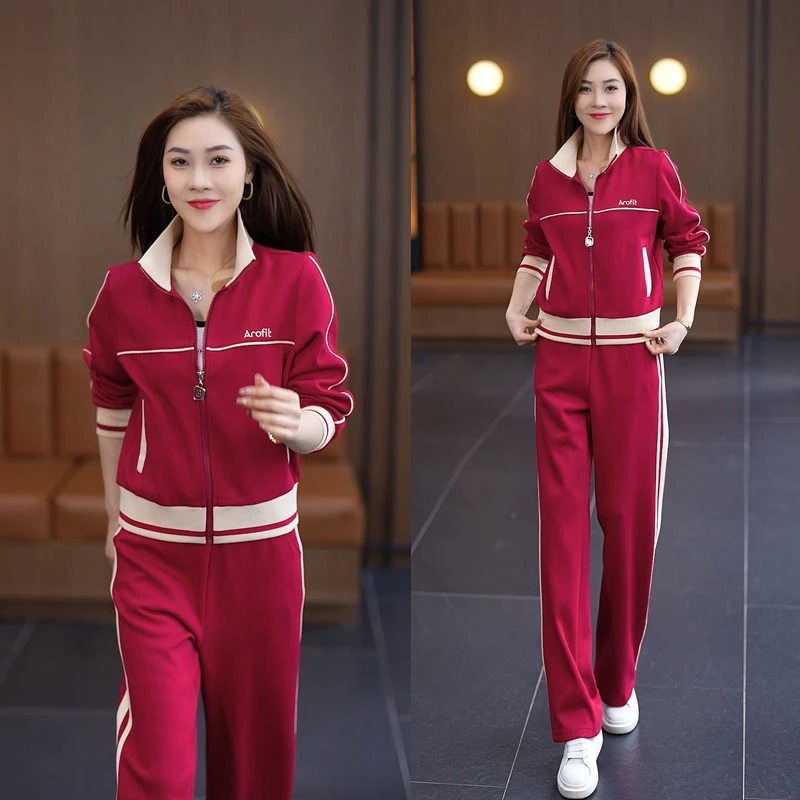 时尚休闲套装女2025春新款洋气减龄气质百搭长袖上衣直筒裤两件套