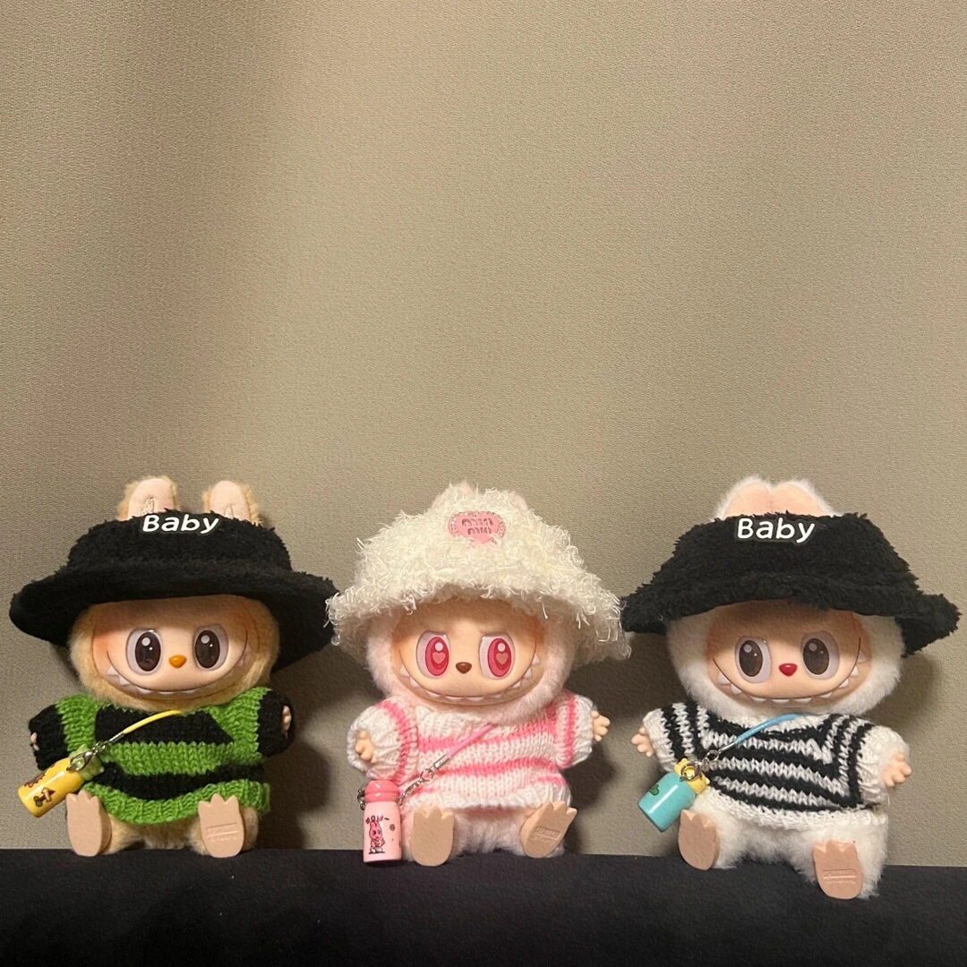 二代Labubu衣服挂件拉布布条纹毛衣帽子衣服搪胶
