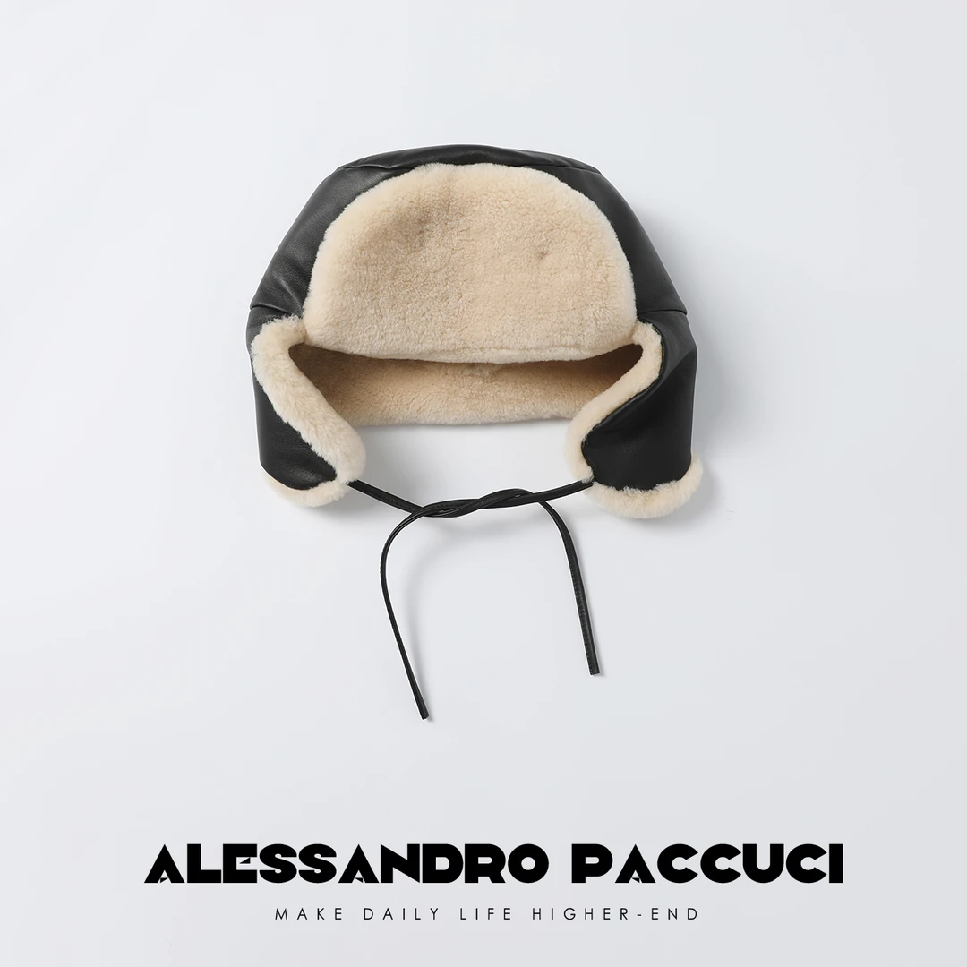 AP洛哥22155X【暖】三防小羊皮温暖皮毛一体黑色时尚冬季雷锋帽