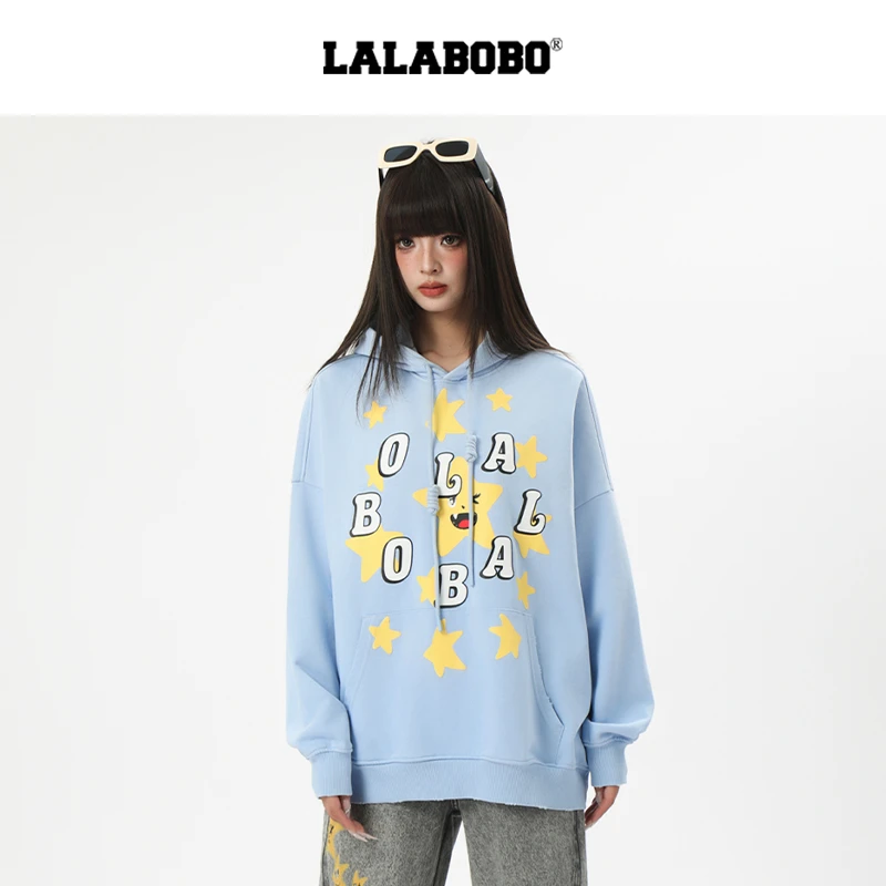 LALABOBO2025蛇年新款幸运星印花宽松连帽卫衣LBEA-WSTS17