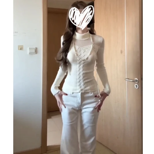 小众炸街高级感镂空麻花长袖针织衫女装秋冬季内搭打底衫修身毛衣