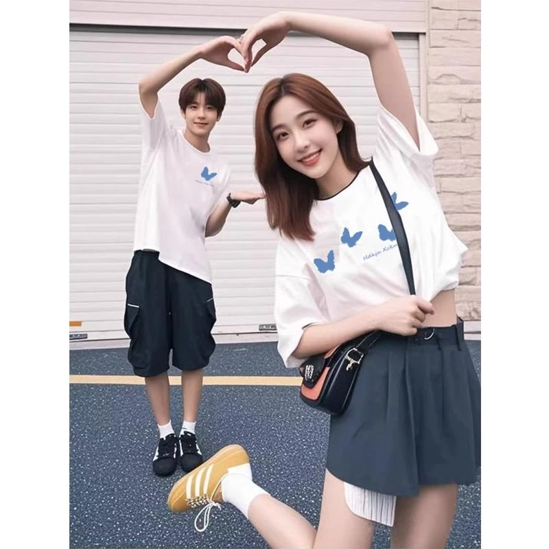 【两件装】特别的2025新款潮牌情侣装短袖t恤小众夏季套装上衣女