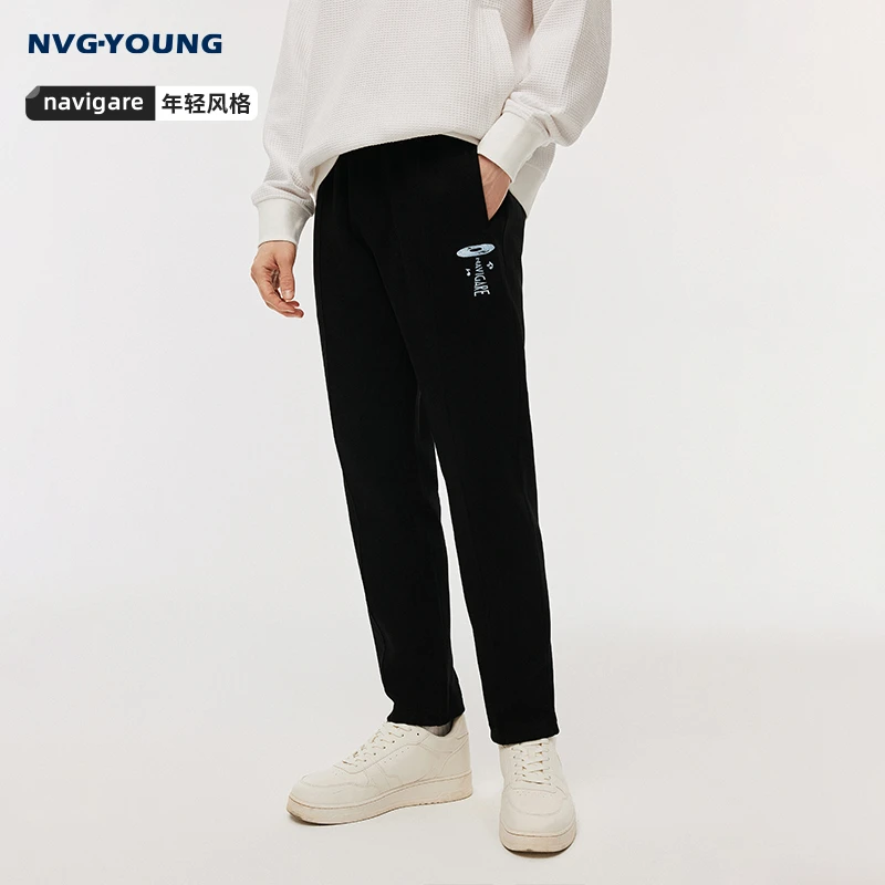 NVG·YOUNG意大利小帆船黑色运动休闲裤春季男士百搭弹力直筒裤子
