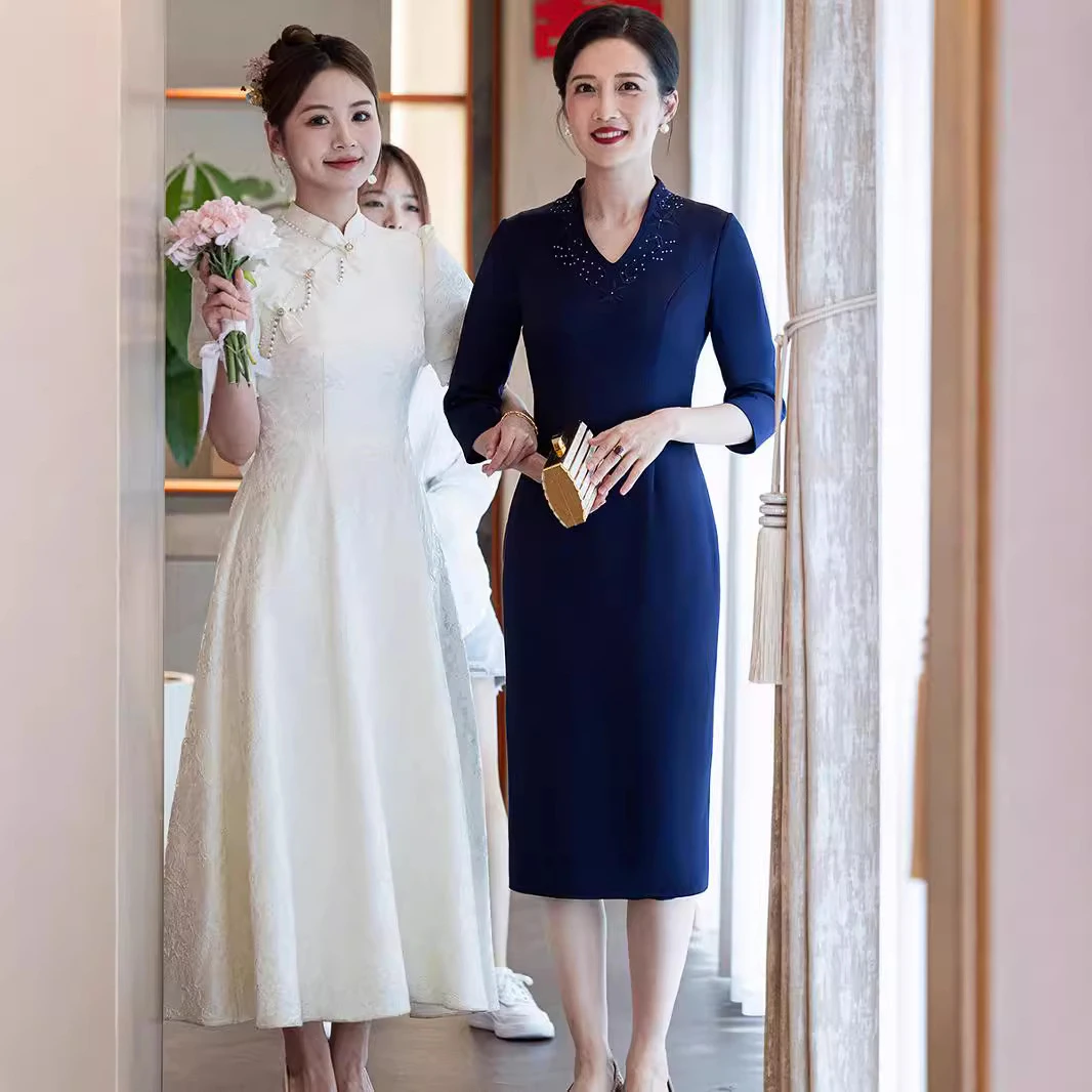 2024新款端喜婆婆婚宴装年轻结婚妈妈婚礼礼服裙直销秋季