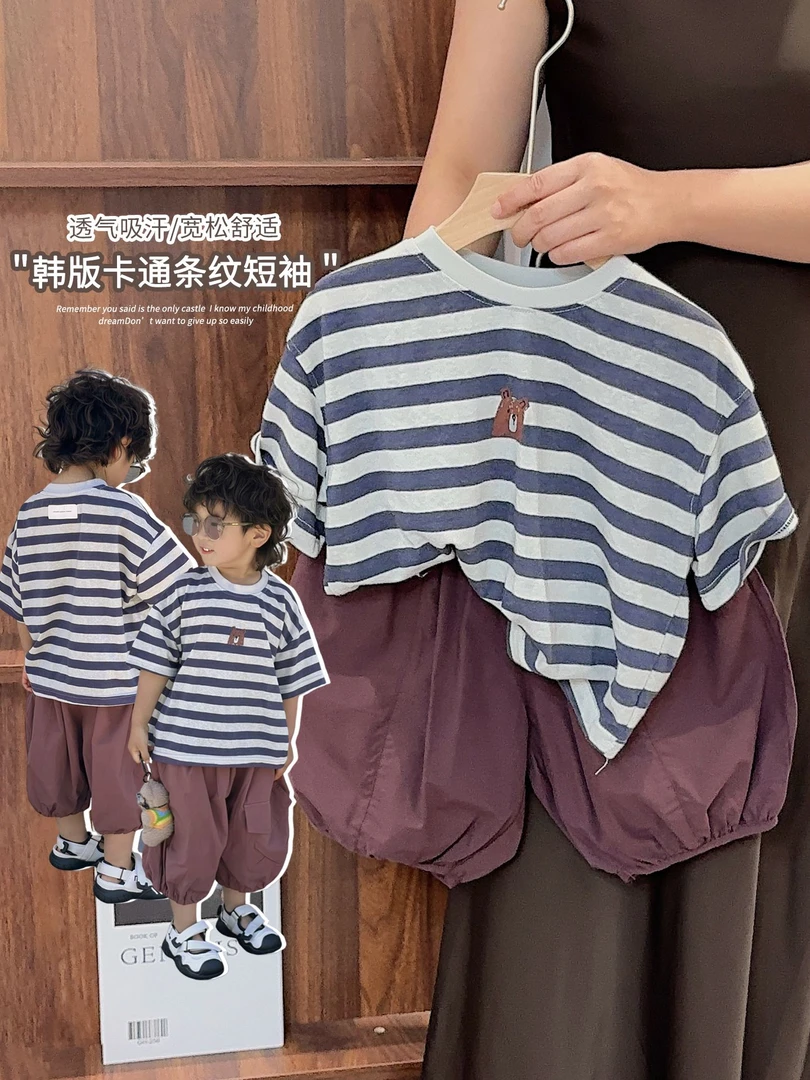 《夏上新》韩版夏季儿童圆领短袖25XL1420男童女童卡通印花T恤