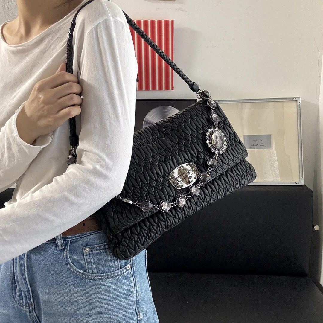 95新 MIU MIU/缪缪 0彩宝褶皱宝石链条包