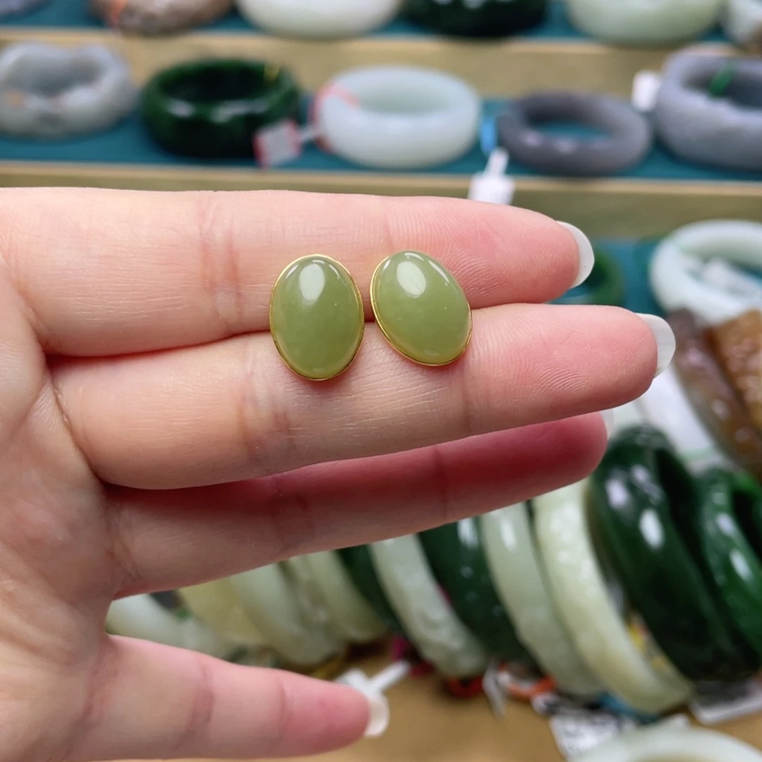 银S925镶嵌和田玉耳饰