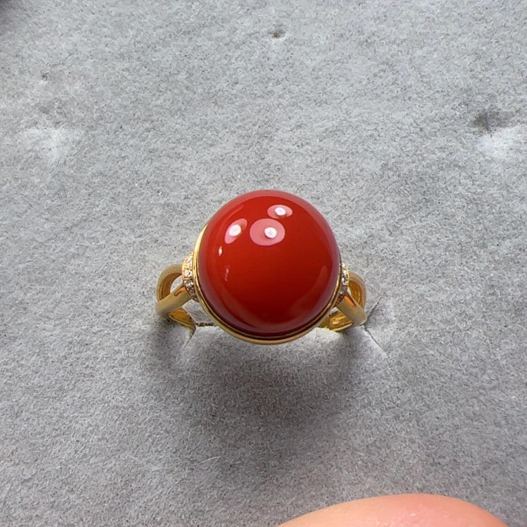 南红玛瑙戒指18K金镶嵌