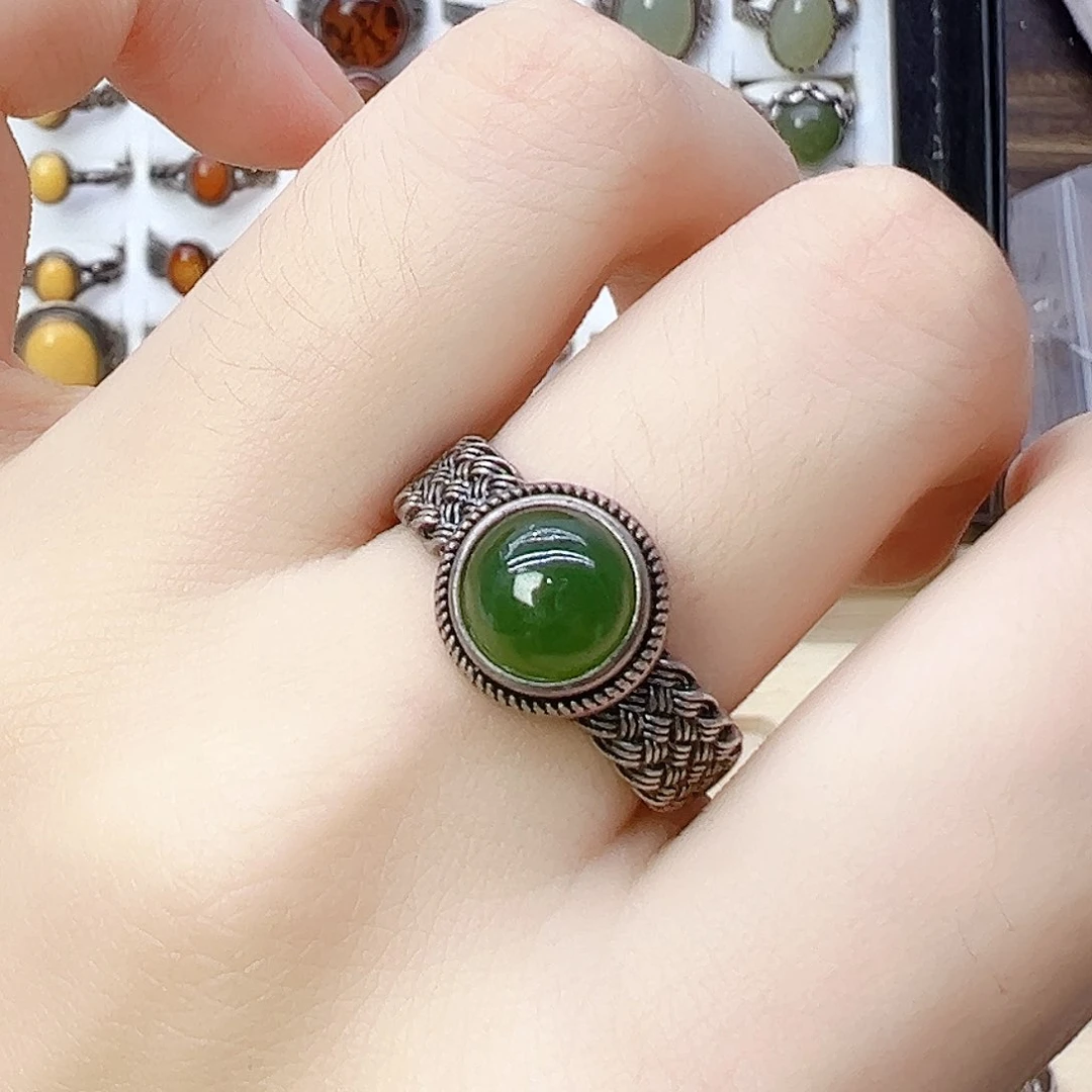 和田玉（碧玉）戒指银S925镶嵌