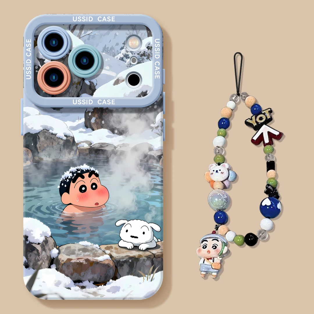 温泉蜡笔小新卡通适用苹果17promax手机iphone15高级感17防摔壳