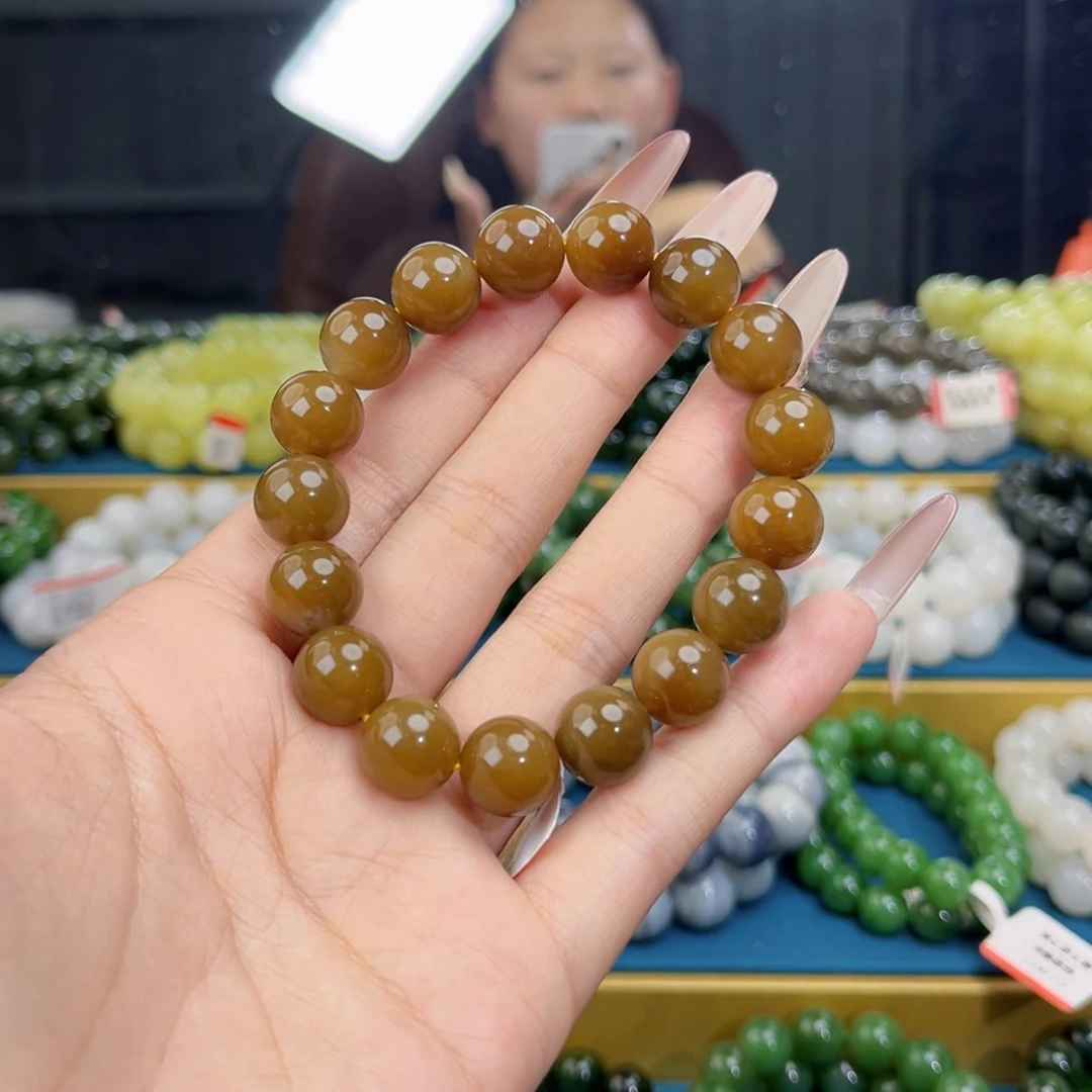秋***雪和田玉未镶嵌手链天然和田玉新疆且末老红糖手串12
